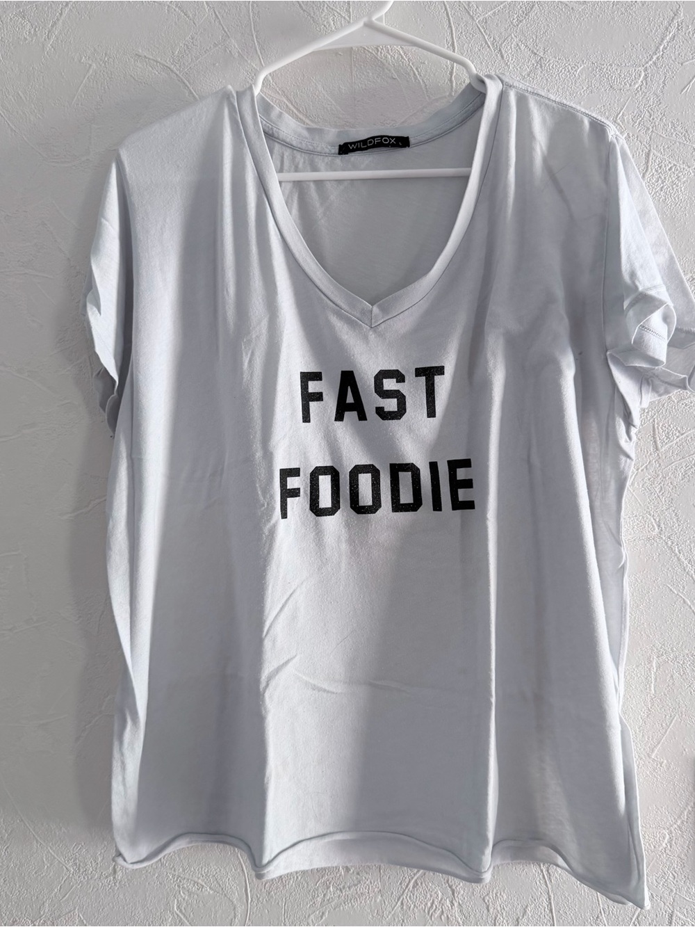 Wildfox White V-Neck 'FAST FOODIE' Graphic Tee - sz L